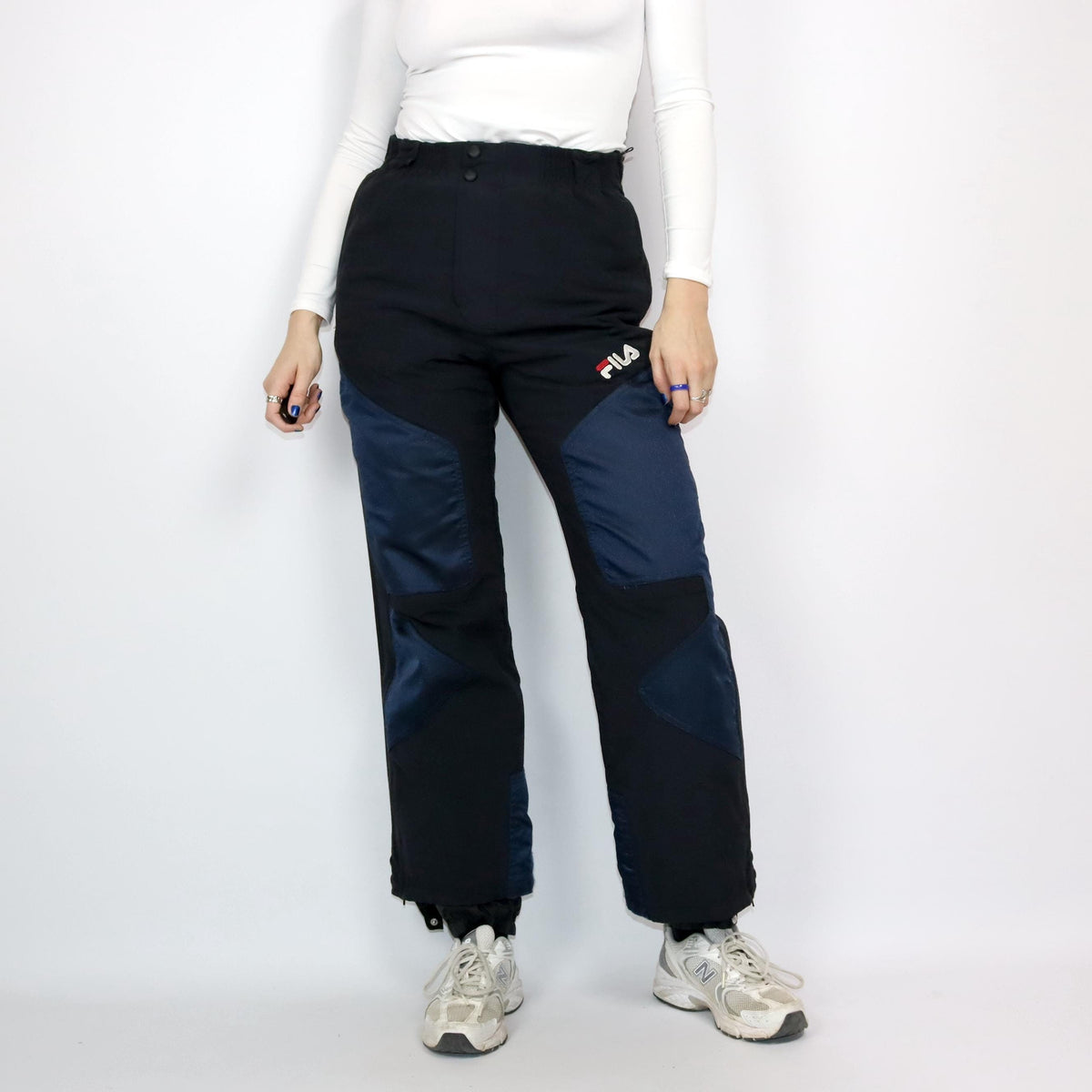Vintage 80er 90er FILA Skihose Schneehose blau schwarz highwaist gefüttert 48 M