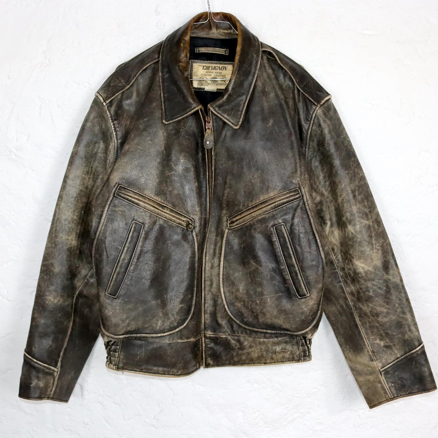 Vintage 80s 90s CHEVIGNON leather jacket used look genuine leather XXL