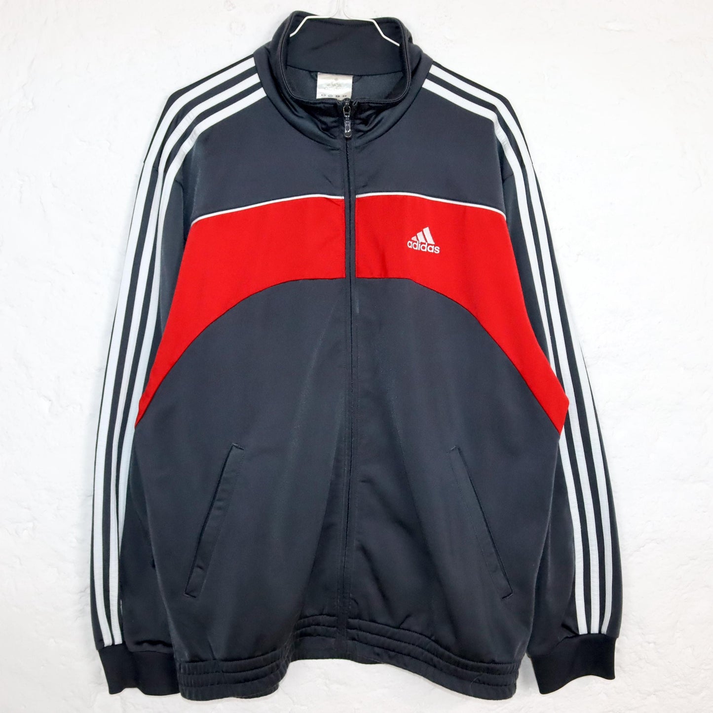 Vintage 80s 90s Y2k ADIDAS tracksuit jacket grey red white stand-up collar D6 M