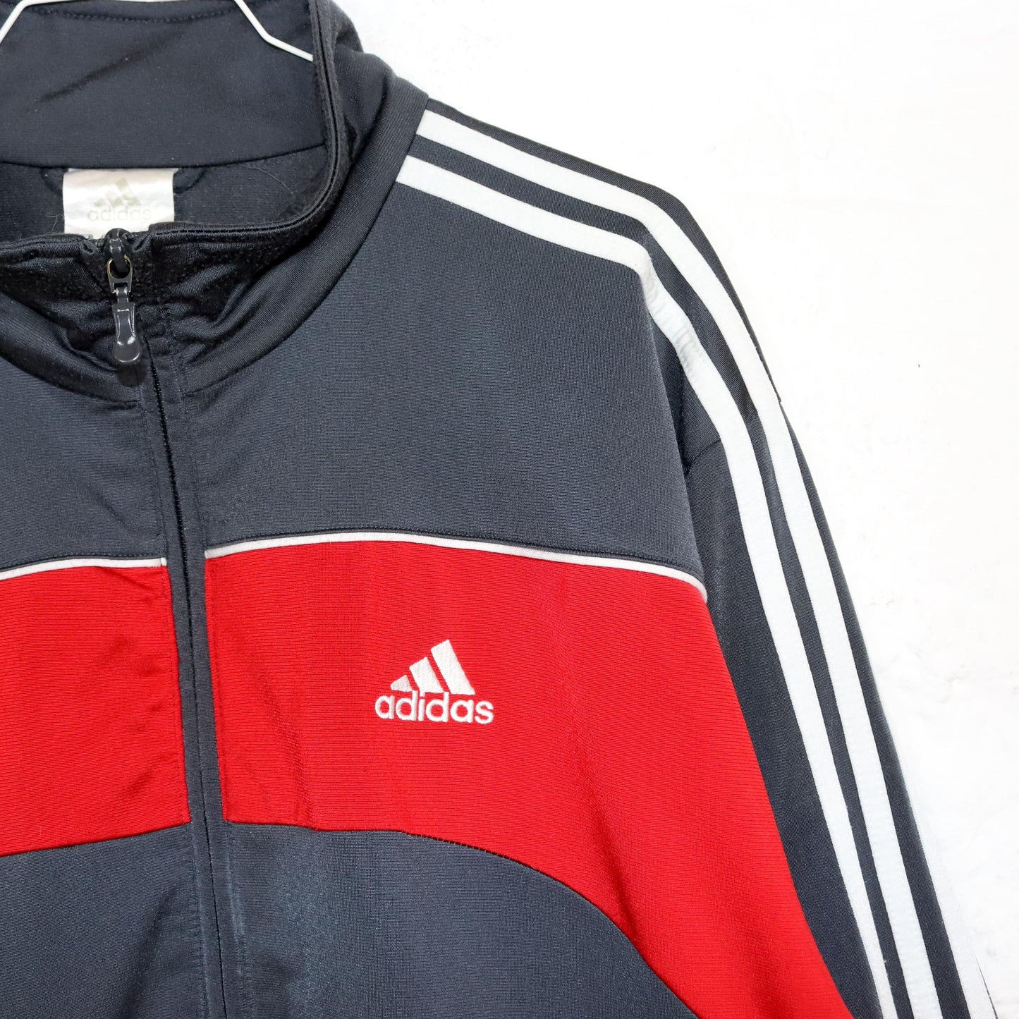 Vintage 80s 90s Y2k ADIDAS tracksuit jacket grey red white stand-up collar D6 M