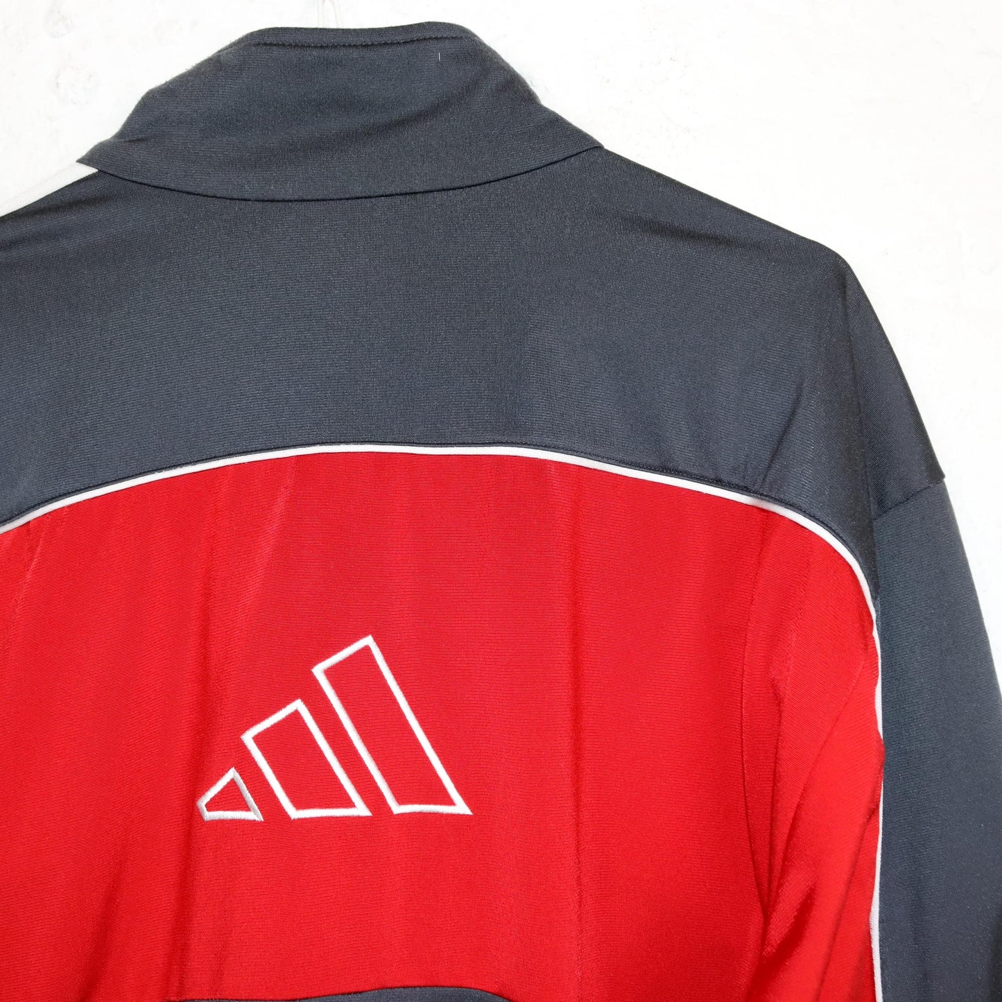 Vintage 80s 90s Y2k ADIDAS tracksuit jacket grey red white stand-up collar D6 M
