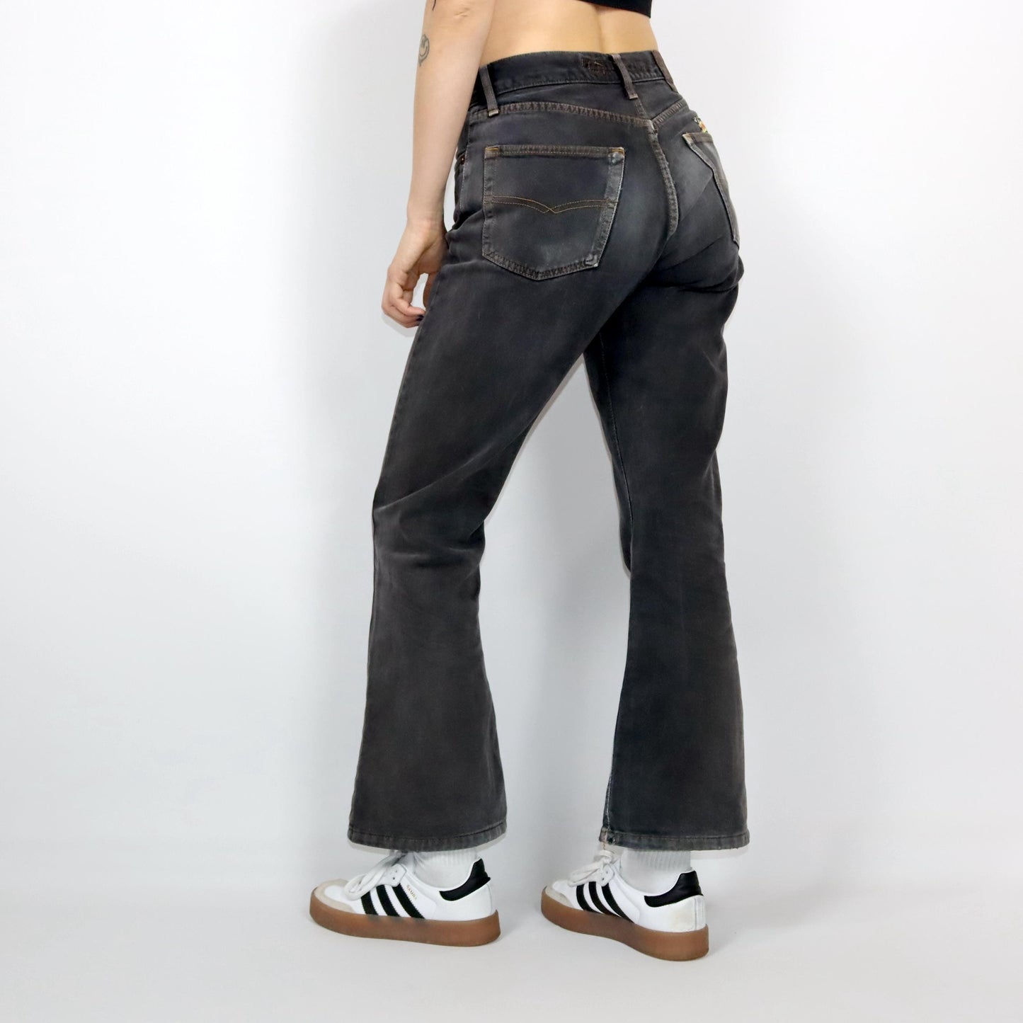 Vintage 80er 90er ENERGIE Jeans Schlaghose highwaist schwarz waschet out used look W32