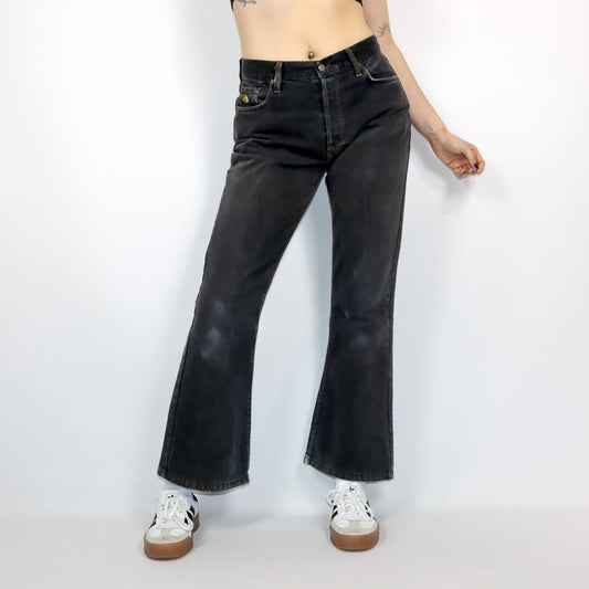 Vintage 80er 90er ENERGIE Jeans Schlaghose highwaist schwarz waschet out used look W32