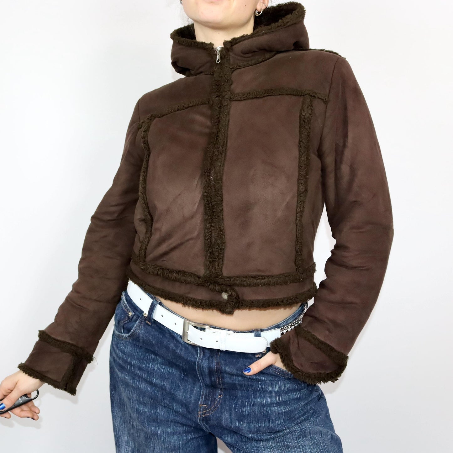 Vintage 80s 90s Y2k ESSENZA jacket lined brown hood S/M