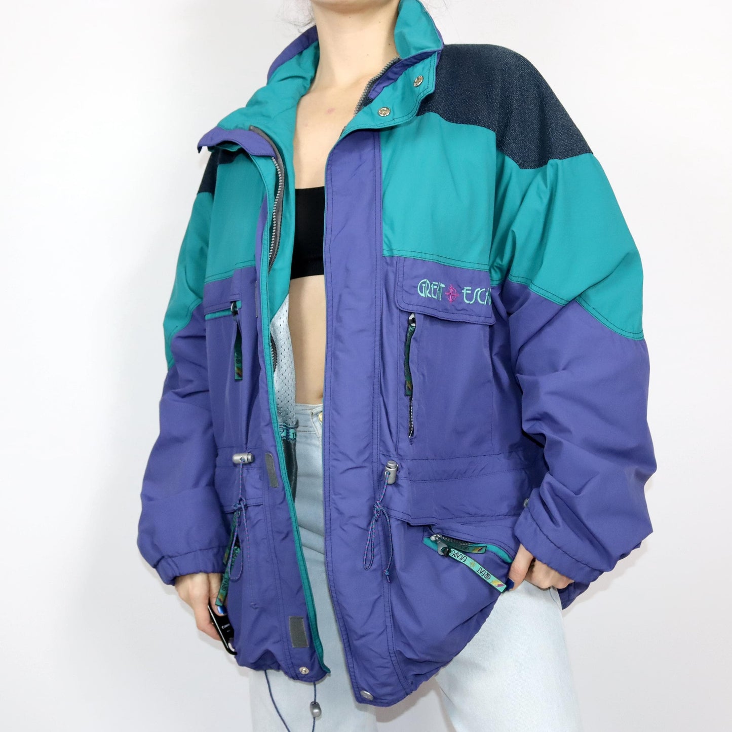 Vintage 80s 90s GREAT ESCAPES parka coat jacket turquoise purple grey 58 XXXL