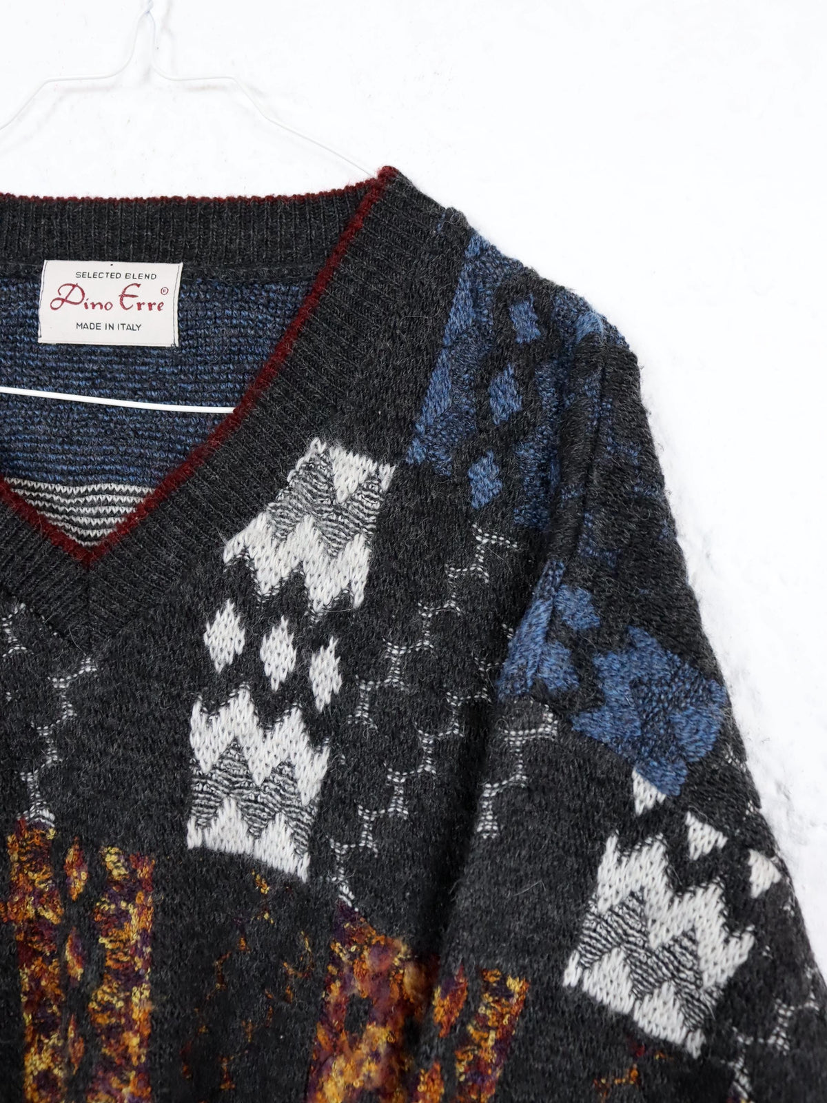 Vintage 80er 90er PINO ERRE Strickpullover V-Ausschnitt Wolle Pullover 56 XXL