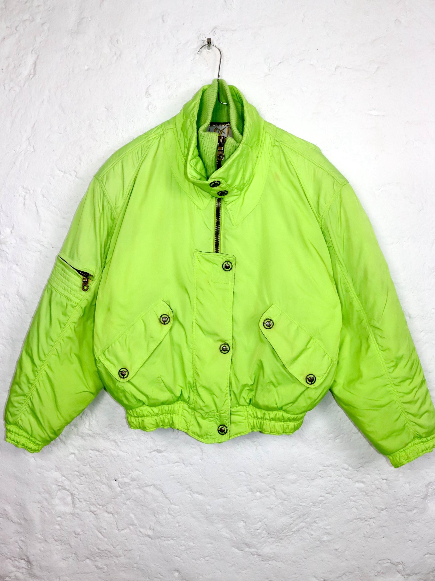 Vintage 80s 90s ELLESSE winter jacket bomber jacket lined neon green S