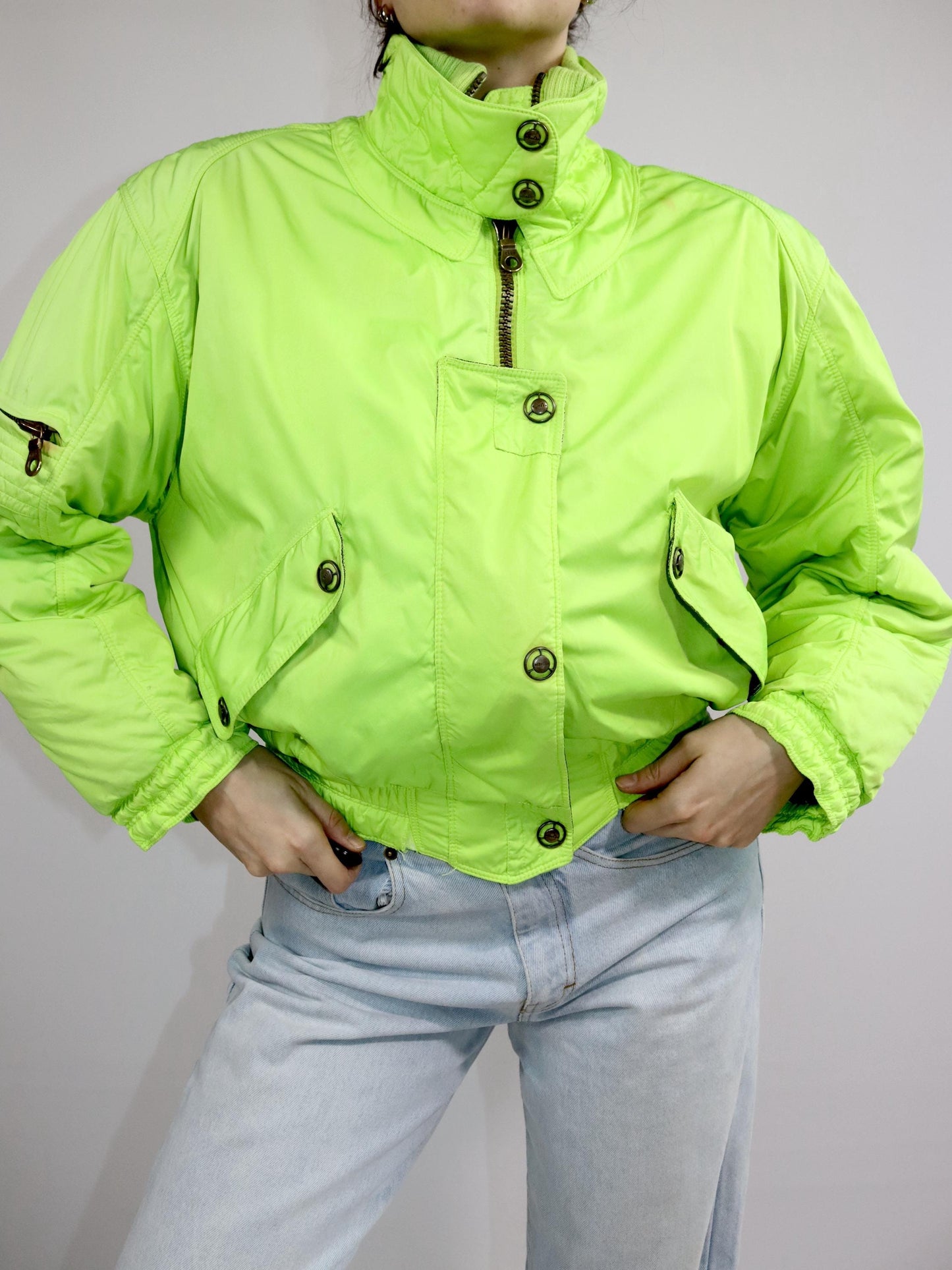 Vintage 80s 90s ELLESSE winter jacket bomber jacket lined neon green S