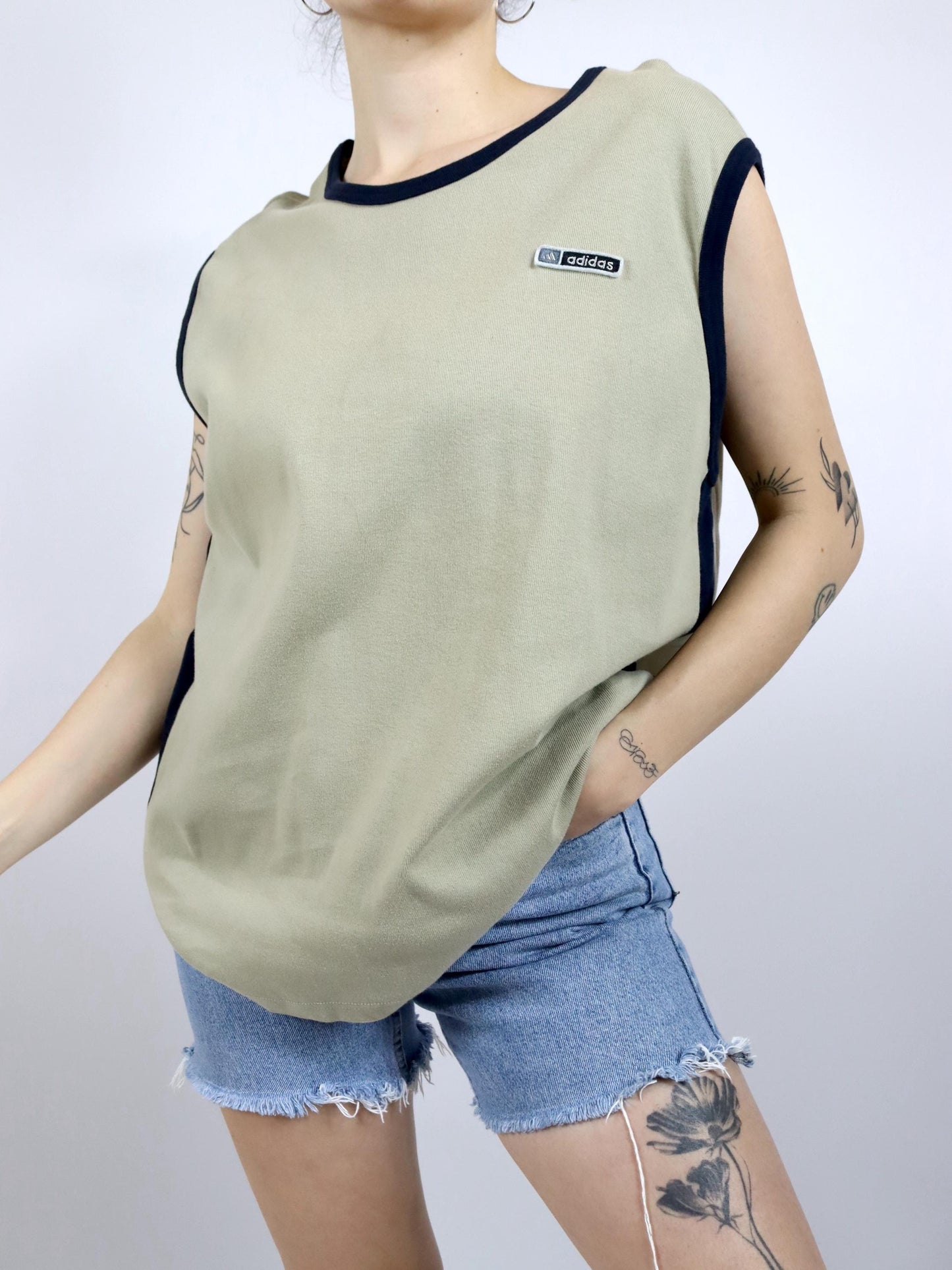 Vintage 80er 90er ADIDAS Tanktop Achselshirt beige L