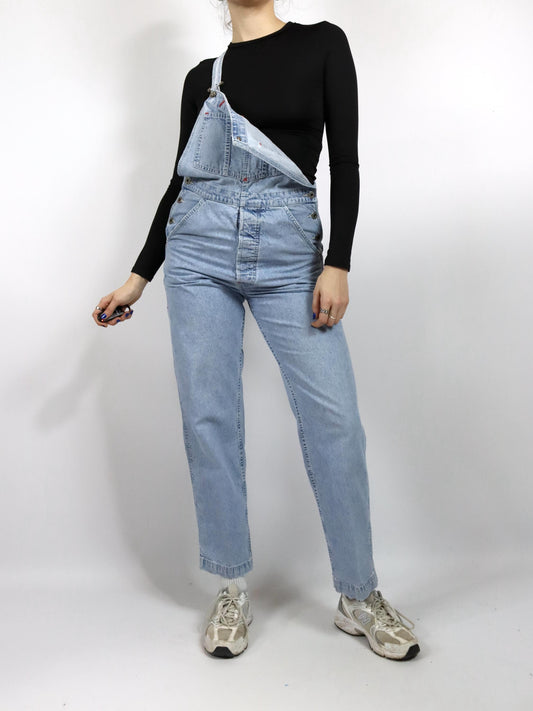 Vintage 80er 90er ENERGIE Latzhose Einteiler Jeans hellblau W28