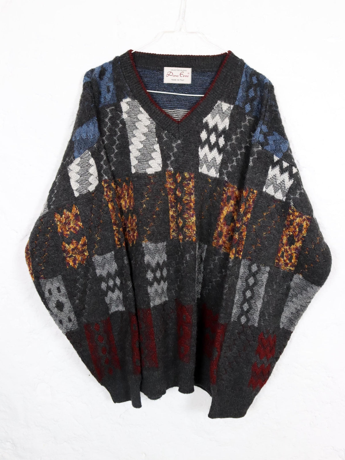 Vintage 80er 90er PINO ERRE Strickpullover V-Ausschnitt Wolle Pullover 56 XXL