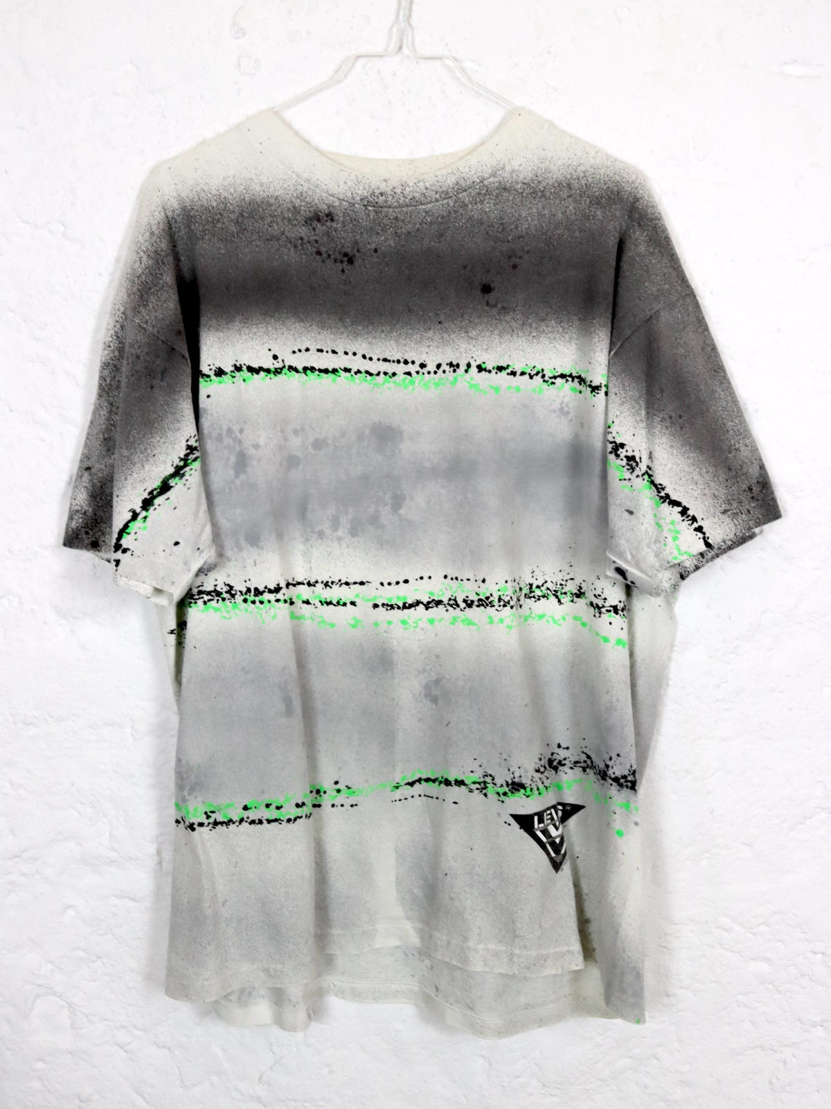 Vintage 80er 90er LEVIS T-Shirt 1990 kurzarm crazy pattern grün weiß grau Single stitched S
