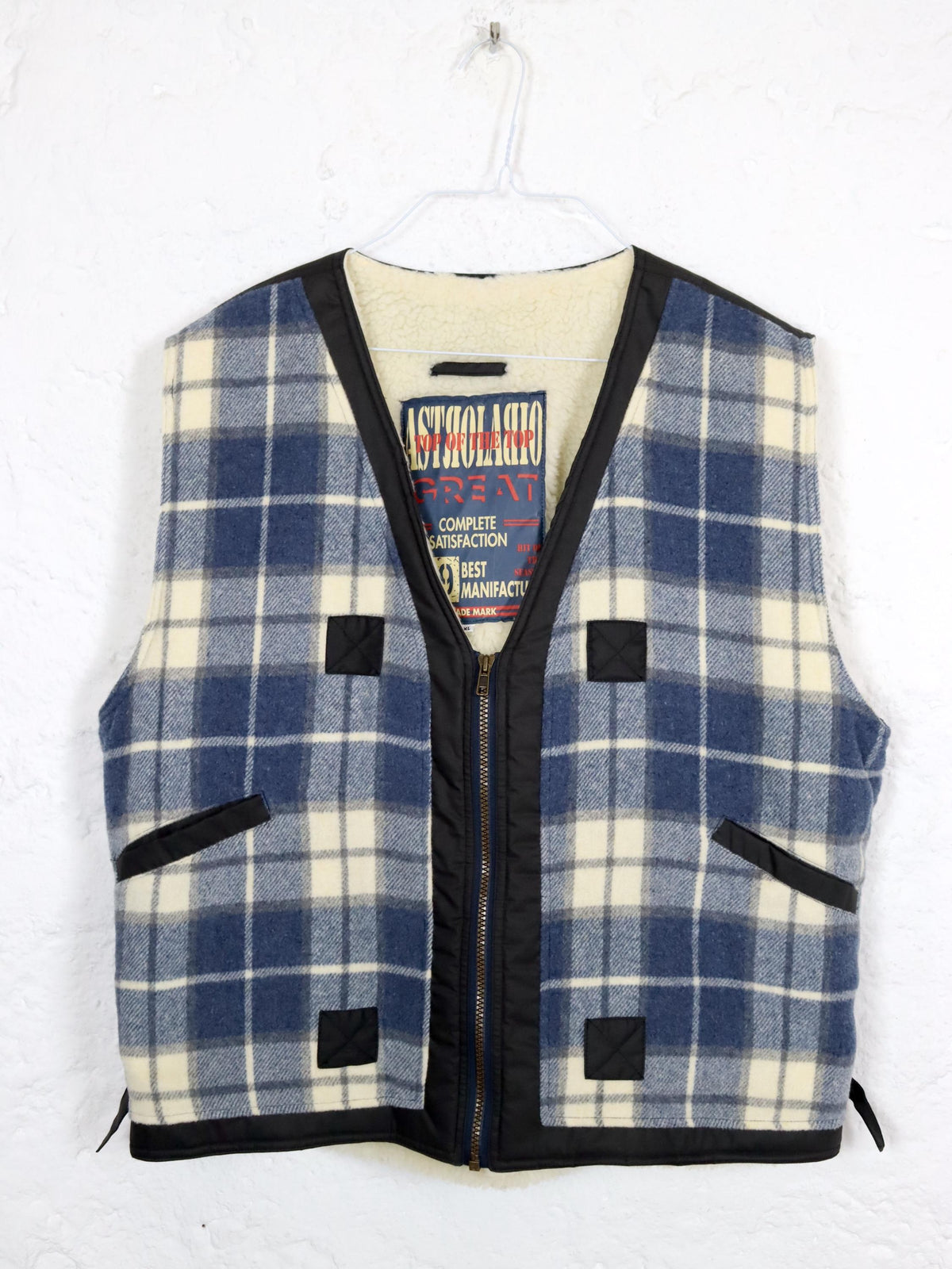Vintage 80s 90s ASTROLABIO vest lined wool vest checked blue XL