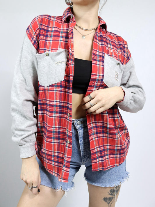 Vintage 80er 90er D.P. WEAR Flanellhemd langarm grau rot L