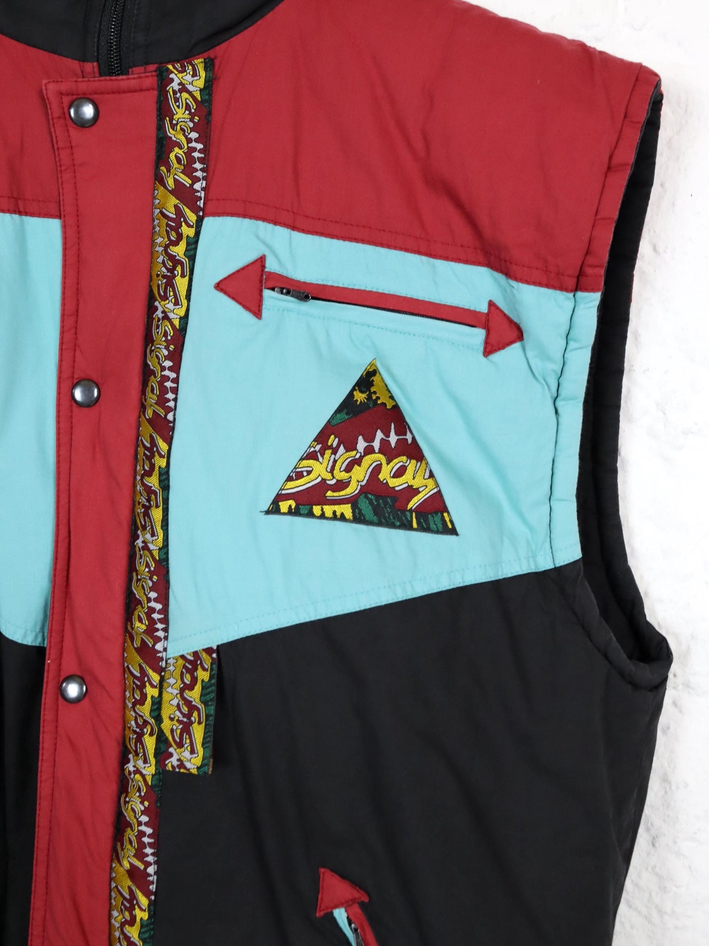 Vintage 80er 90er LETS GO Weste gefüttert schwarz rot gemustert 185 S/M