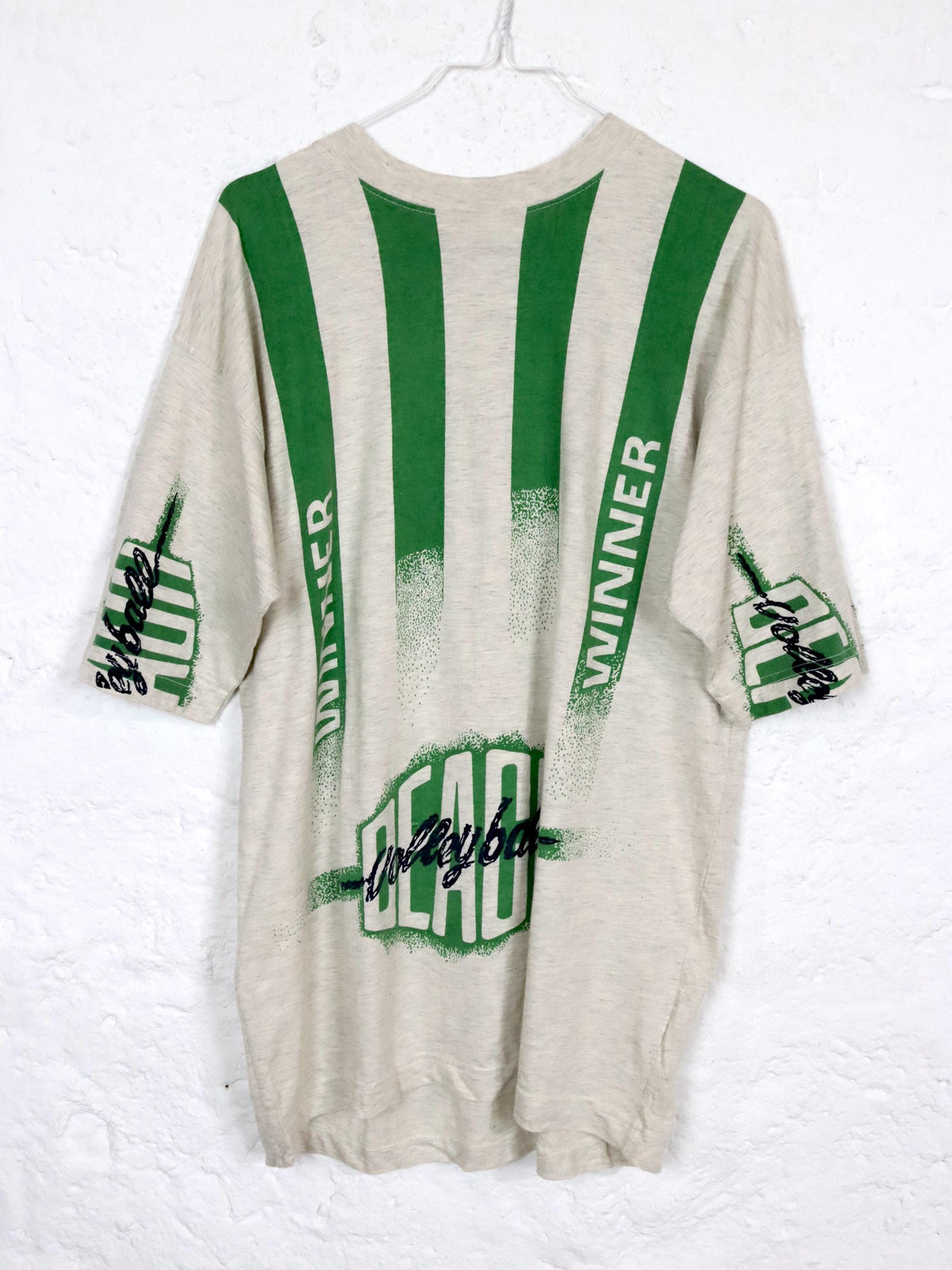 Vintage 80er 90er OLD AMERICA T-Shirt kurzarm grau meliert Print grün L