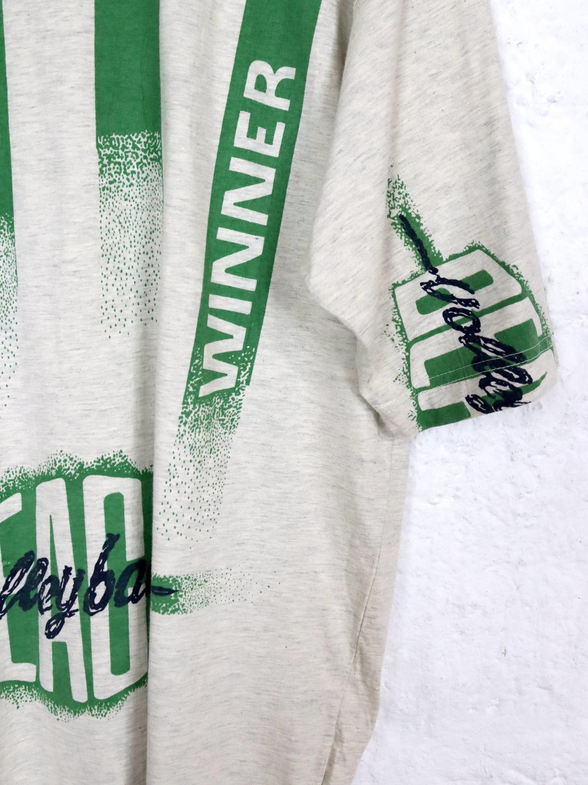 Vintage 80er 90er OLD AMERICA T-Shirt kurzarm grau meliert Print grün L