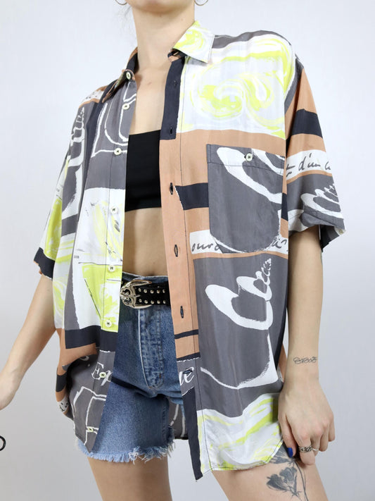 Vintage 80er 90er FORTE EXCLUSIVE Hemd kurzarm crazy pattern 42 L