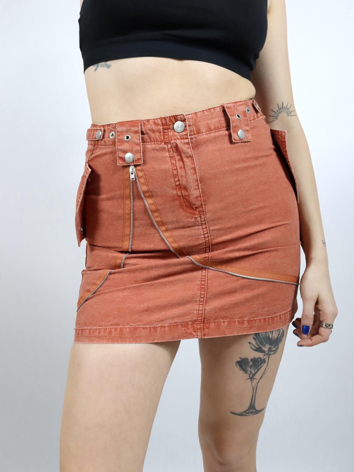 Vintage 90s Y2k REJET mini skirt apricot zippers S 36