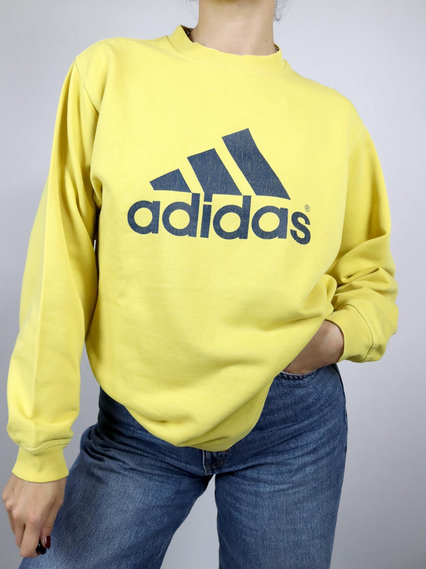 Vintage 80er 90er ADIDAS Sweatshirt Pullover gelb blau 176 M