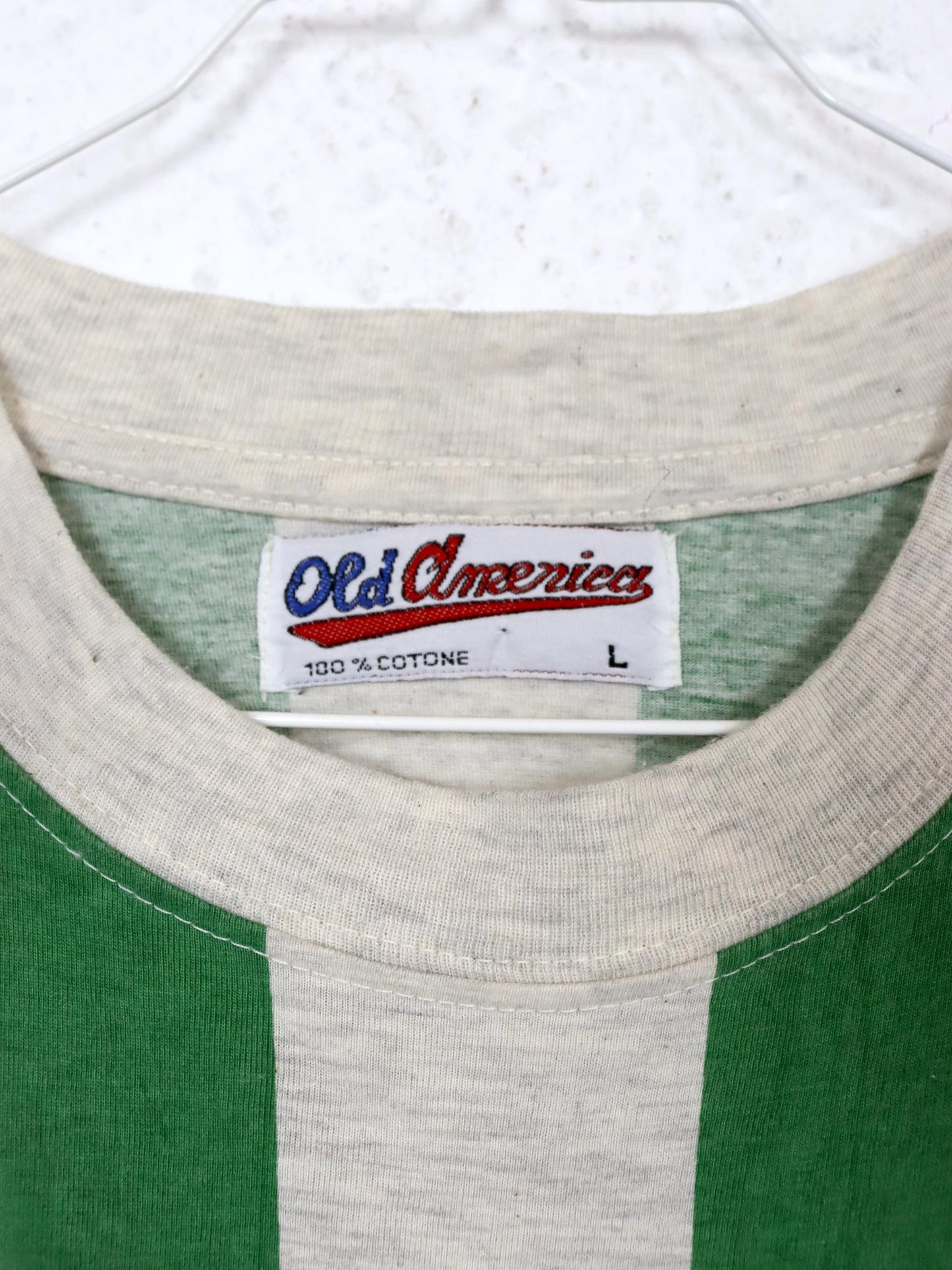 Vintage 80er 90er OLD AMERICA T-Shirt kurzarm grau meliert Print grün L