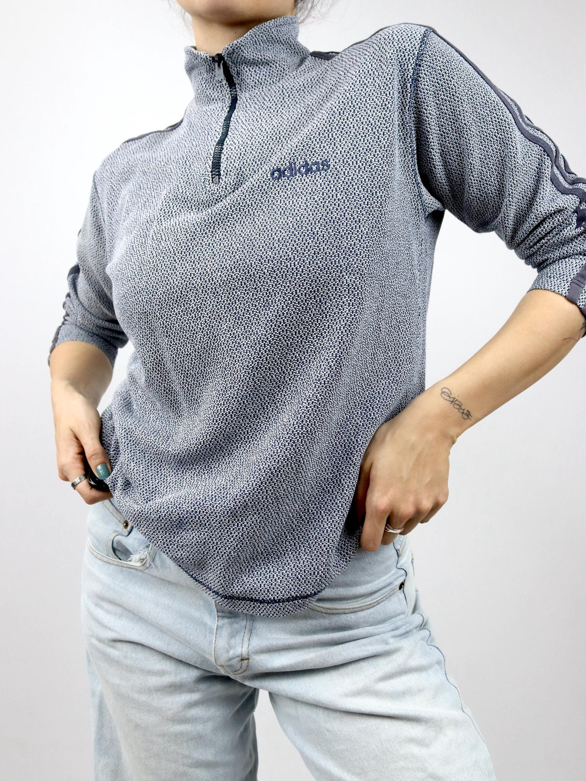 Vintage 80s 90s ADIDAS sweatshirt thin long sleeve stand-up collar XS