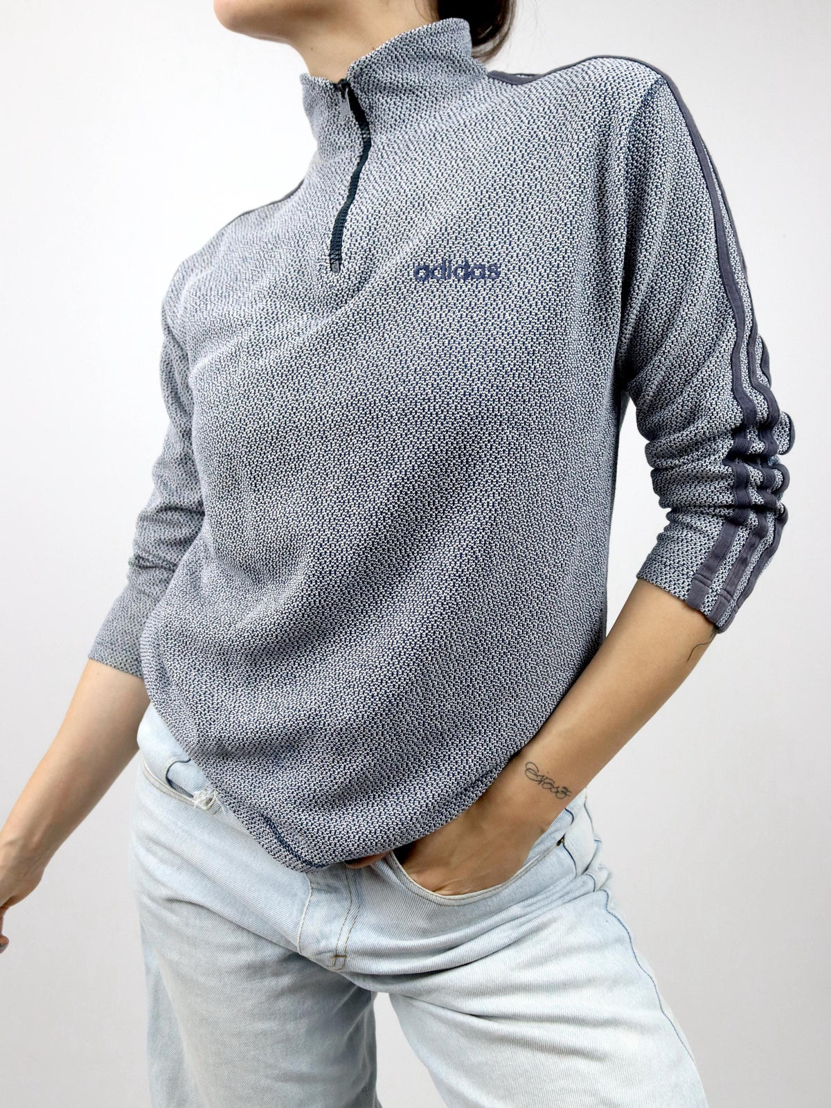 Vintage 80s 90s ADIDAS sweatshirt thin long sleeve stand-up collar XS