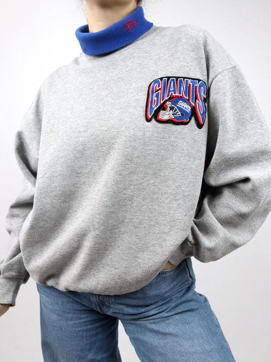 Vintage 80er 90er MAJESTIC NFL Giants Sweatshirt Rollkragen grau Patch XL