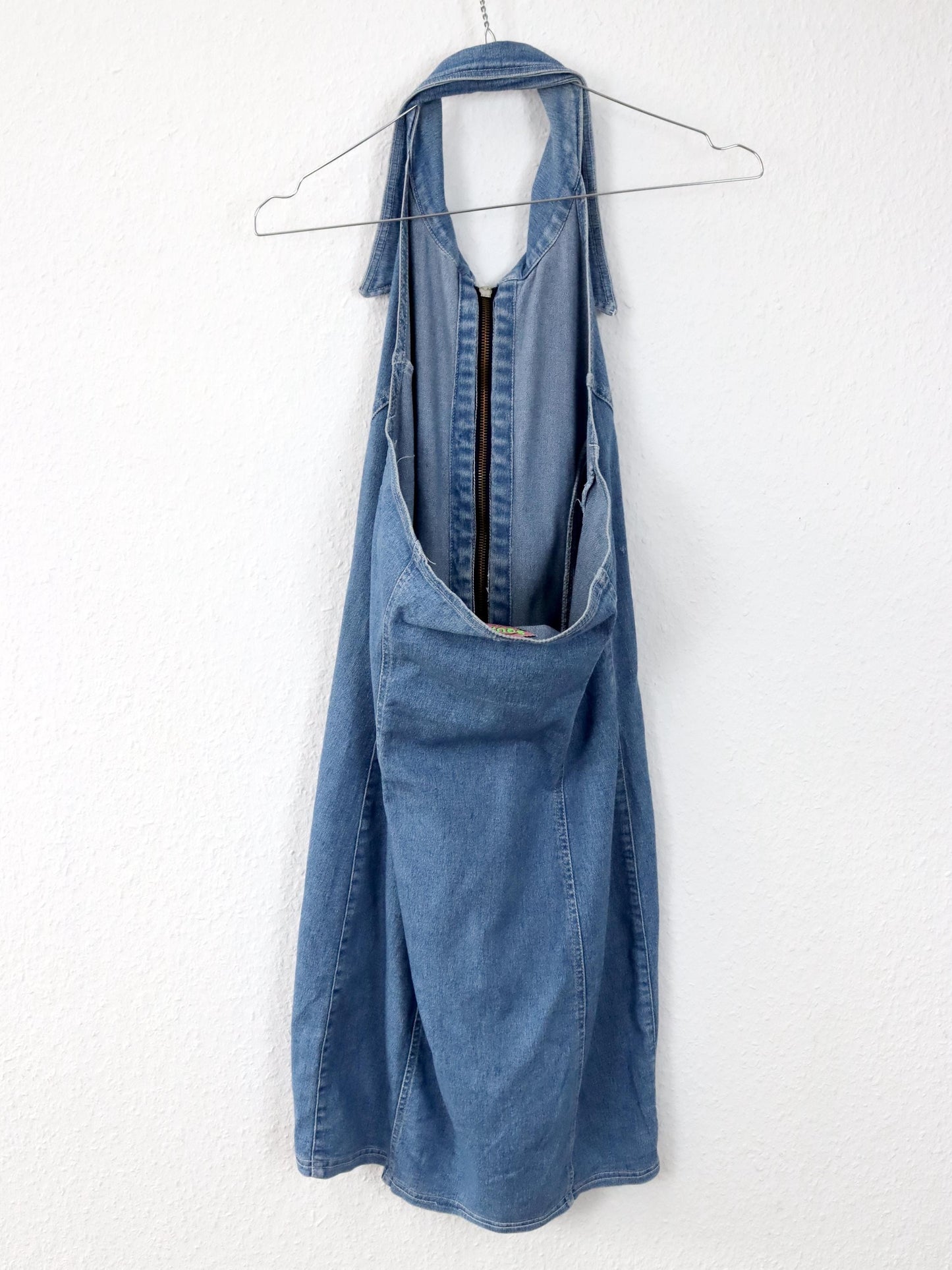 Vintage 80s 90s SQUAW denim dress halter neck zipper S