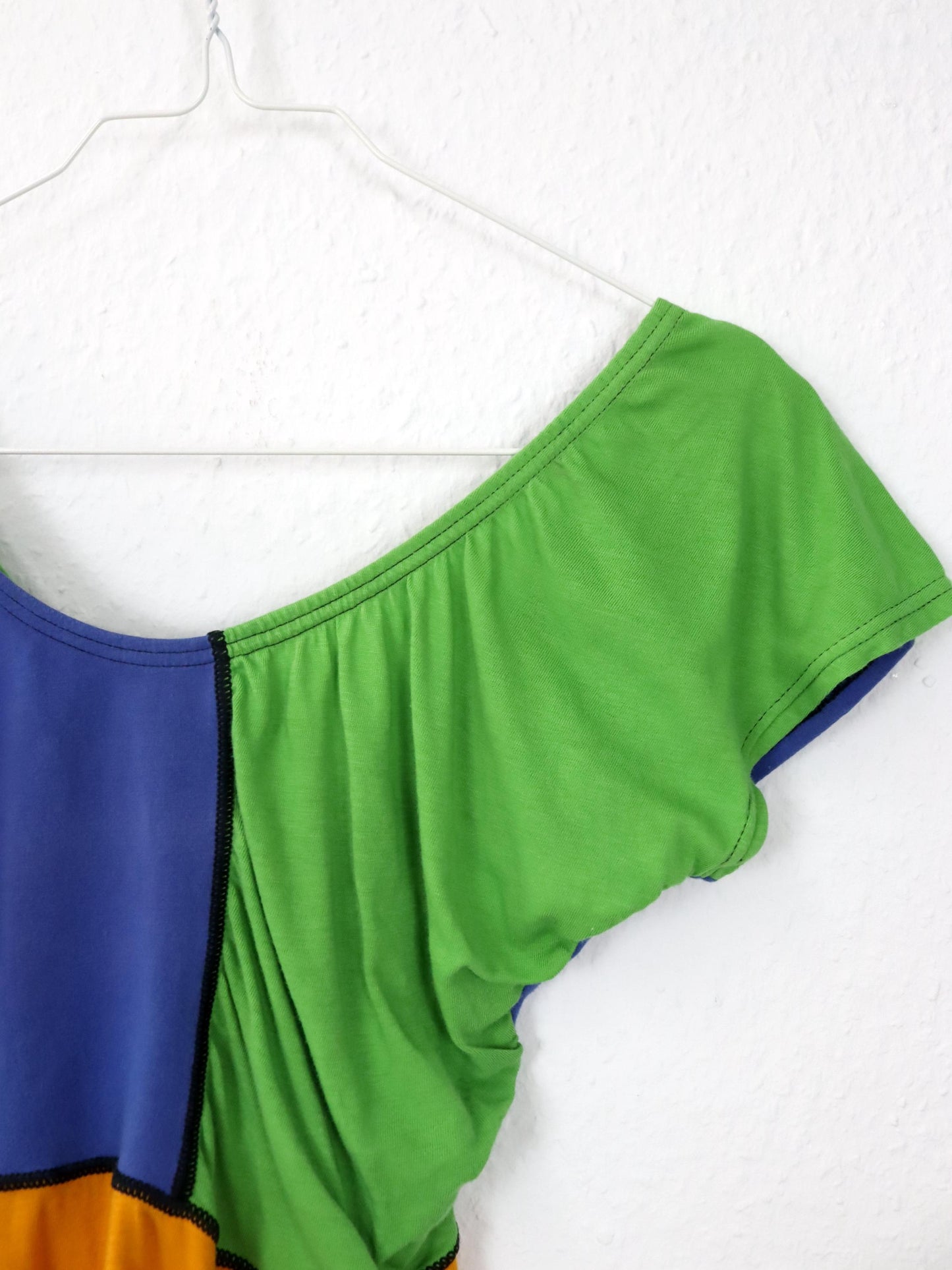 Vintage 80s 90s CAT bodysuit one-piece top orange blue green short sleeve S/M