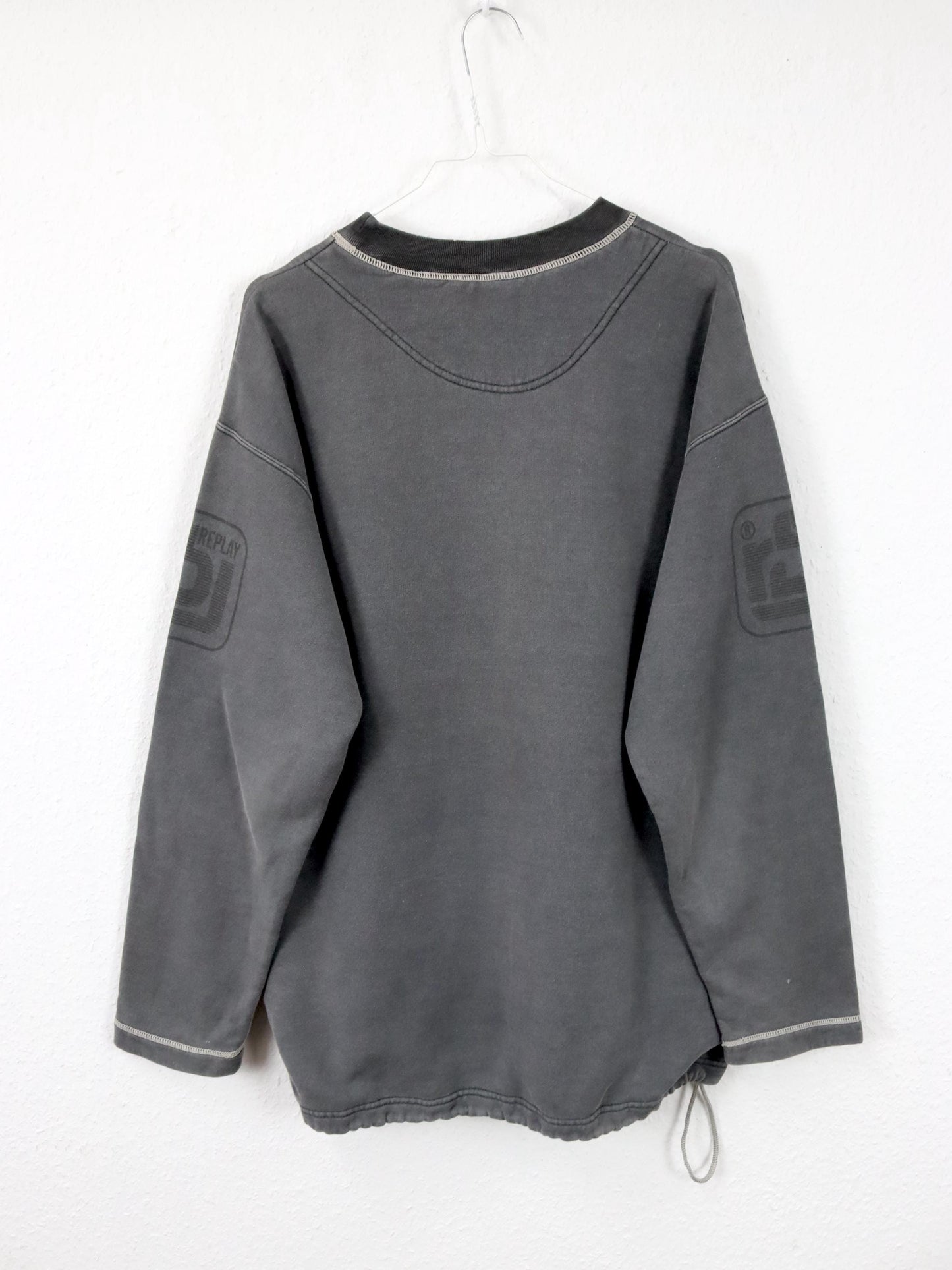 Vintage 80er 90er REPLAY Sweatshirt Pullover dunkelgrau gelb M