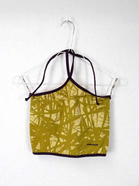 Vintage 80er 90er REEBOK Top Neckholder bauchfrei crazy pattern Lila gelb 36 S
