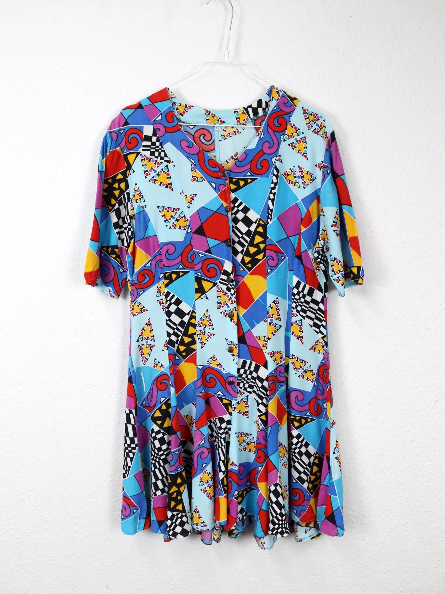 Vintage 80s 90s jumpsuit one-piece short sleeve crazy pattern colorful 40