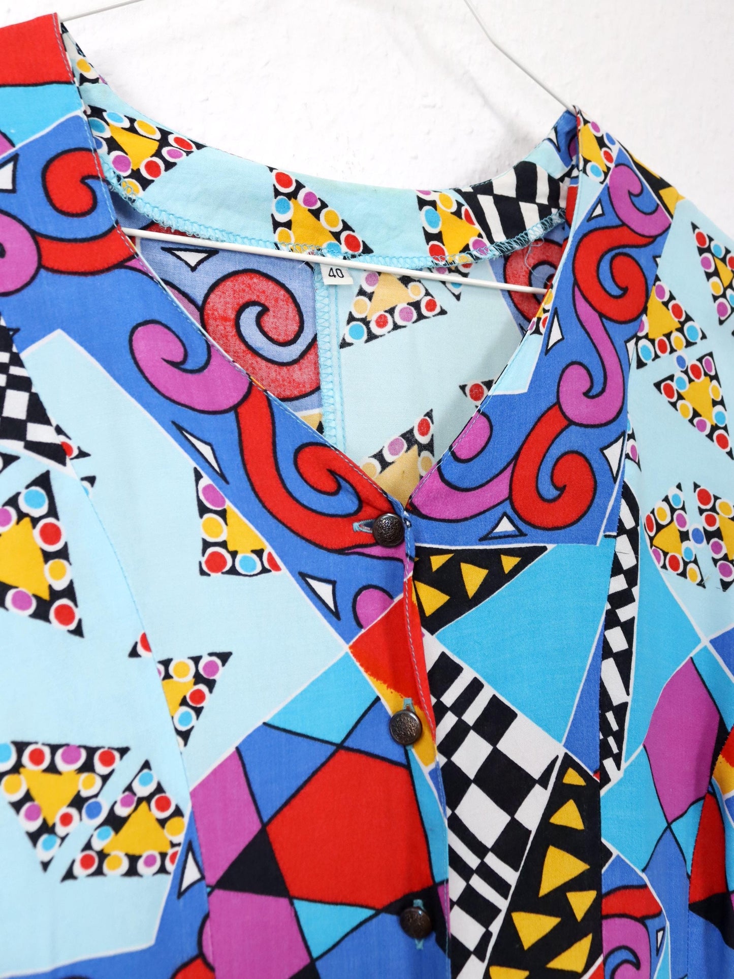 Vintage 80s 90s jumpsuit one-piece short sleeve crazy pattern colorful 40