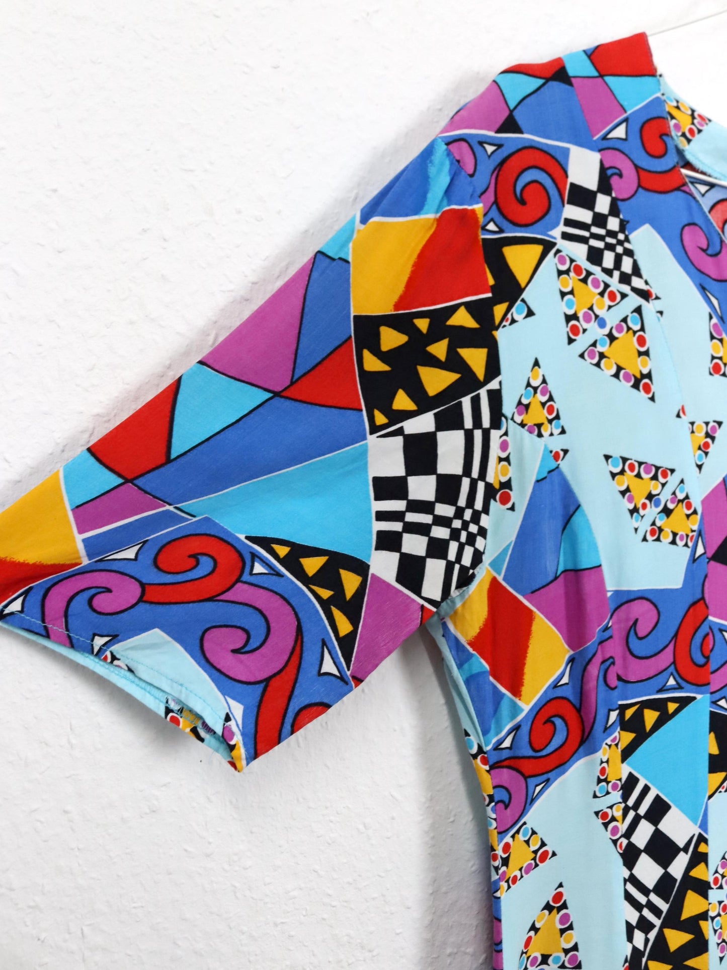 Vintage 80s 90s jumpsuit one-piece short sleeve crazy pattern colorful 40