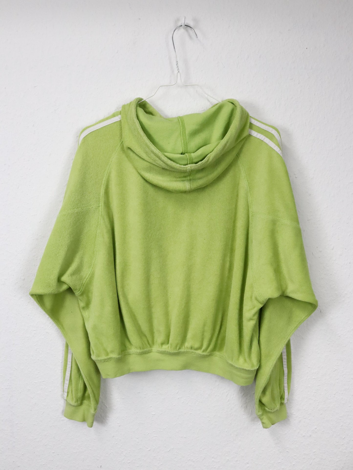 Vintage 80s 90s ADIDAS jacket crop light green terry cloth hood 38