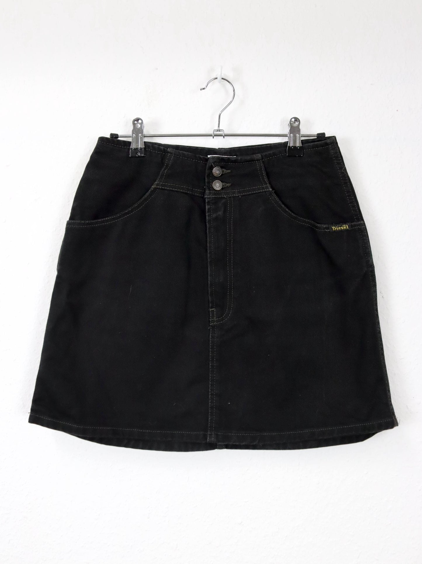 Vintage 80s 90s DIESEL denim skirt miniskirt black 36