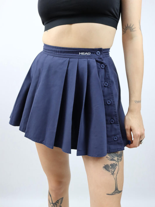 Vintage 80er 90er HEAD Tennisrock Minirock Bundfaltenrock dunkelblau 36