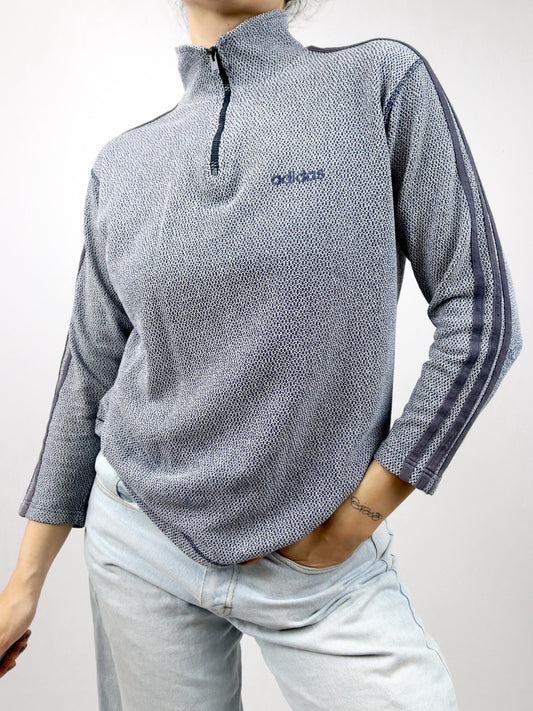 Vintage 80er 90er ADIDAS Sweatshirt dünn Longsleeve Stehkragen XS