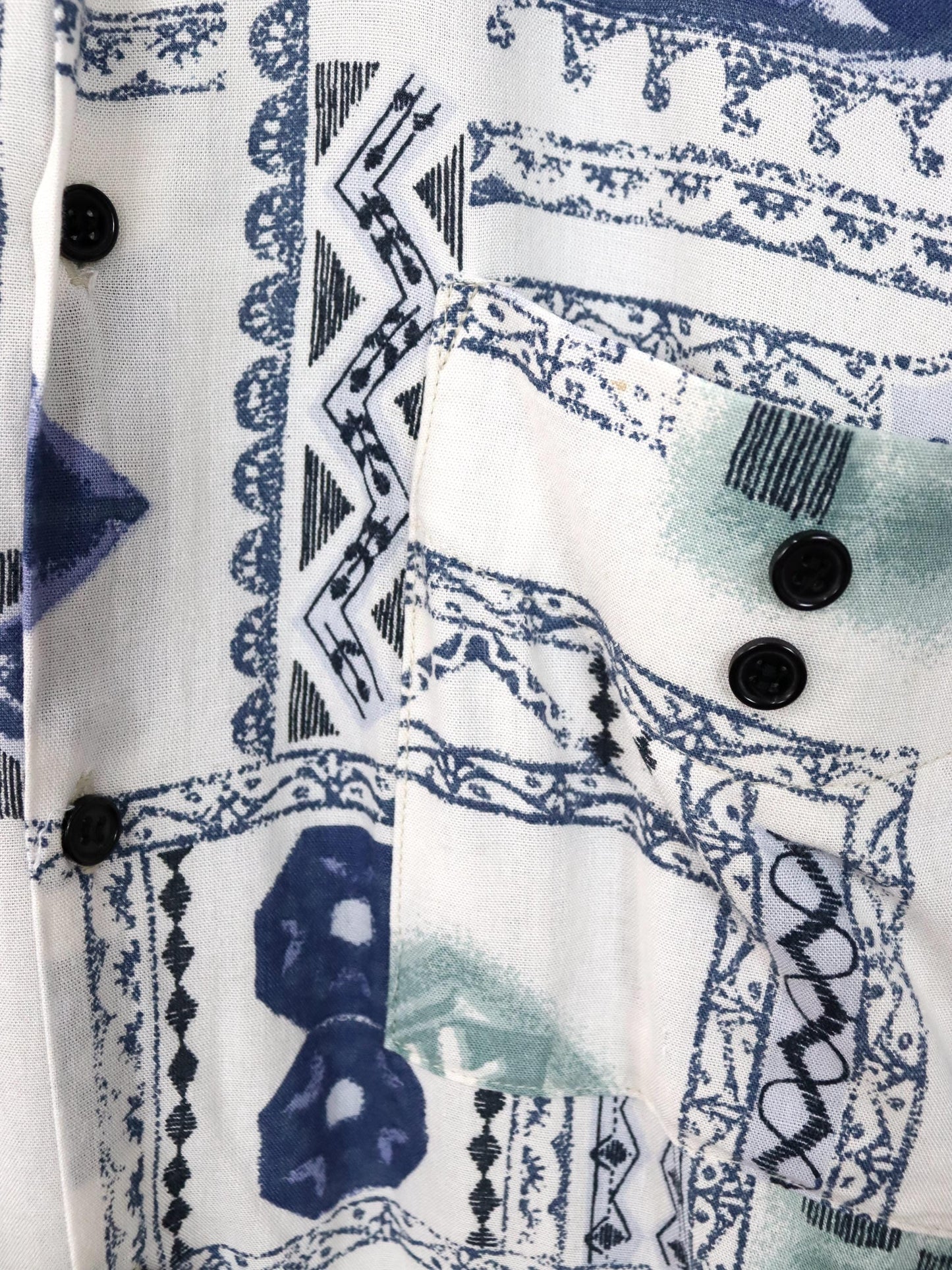 Vintage 80s 90s KLEMON MODE shirt short sleeve crazy pattern blue white 40 M