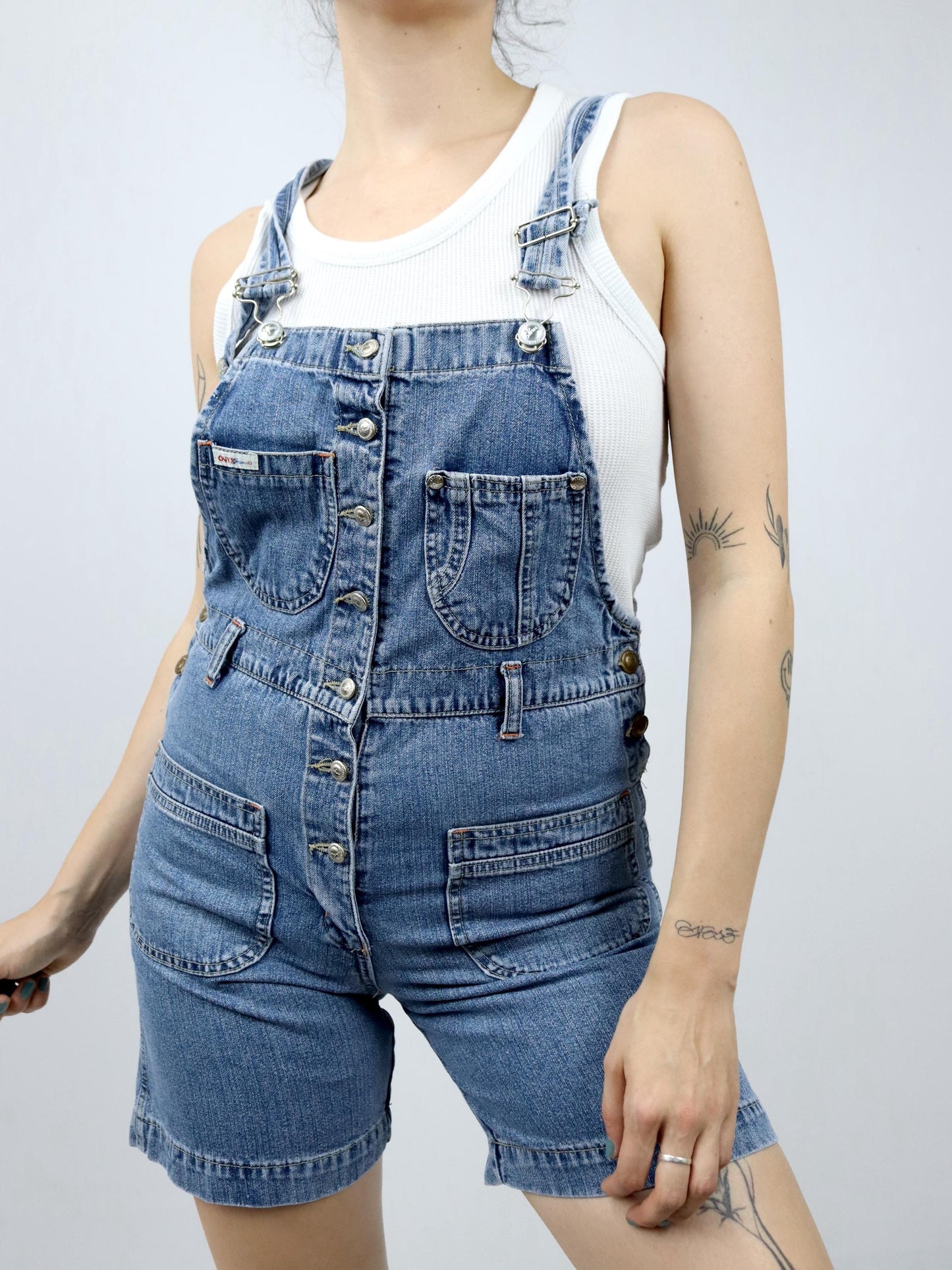 Vintage 80s 90s ONYX dungarees short denim overalls S