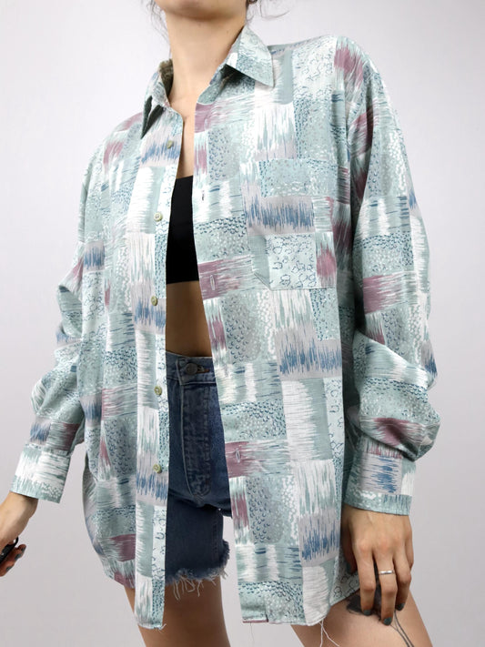 Vintage 80er 90er Hemd langarm crazy pattern pastell 41/42 L