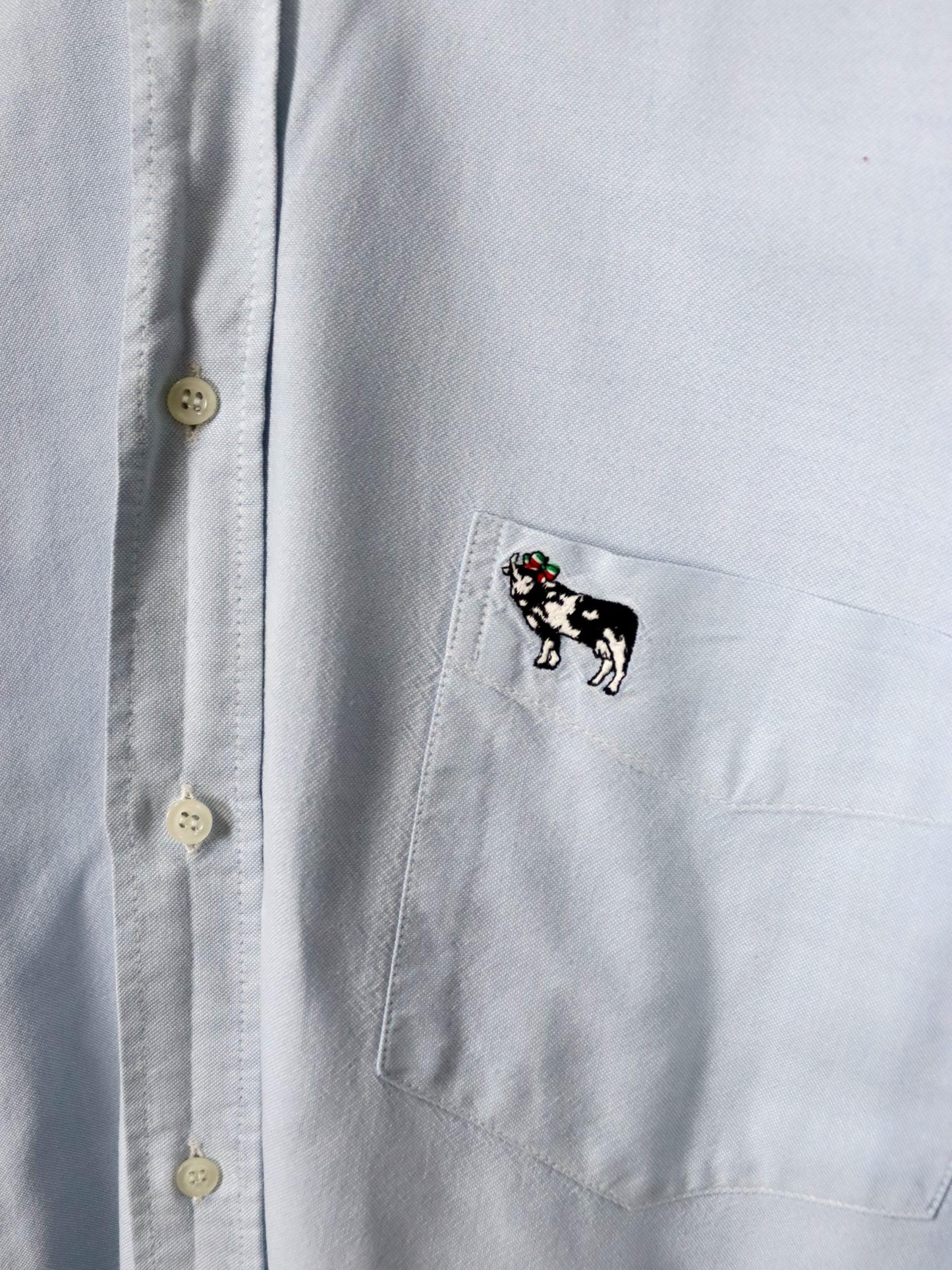 Vintage 80s 90s MOSCHINO designer shirt blouse light blue embroidery M