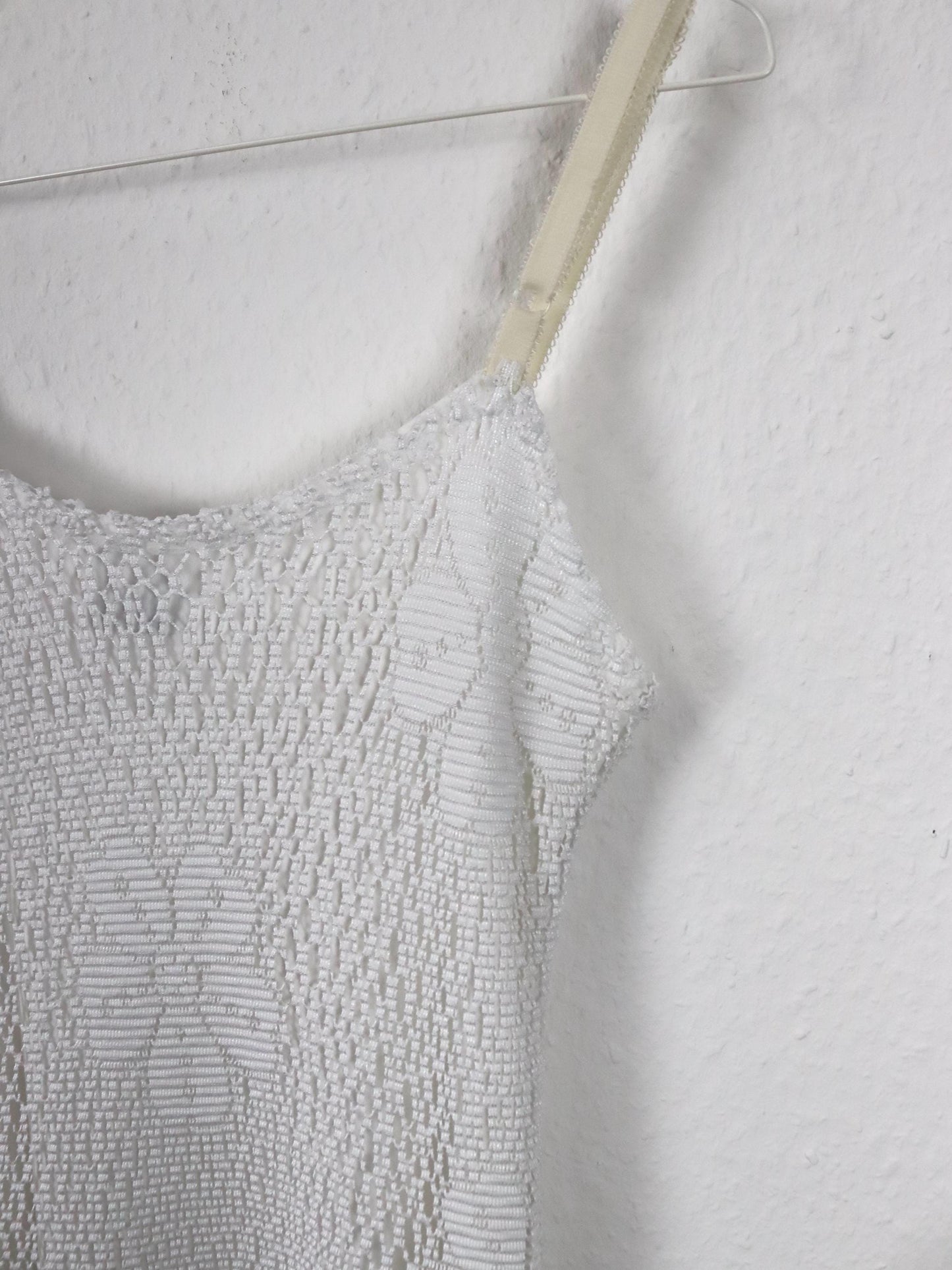 Vintage 80s 90s LUCY PARIS maxi dress white knit pattern flowers viscose 38 M