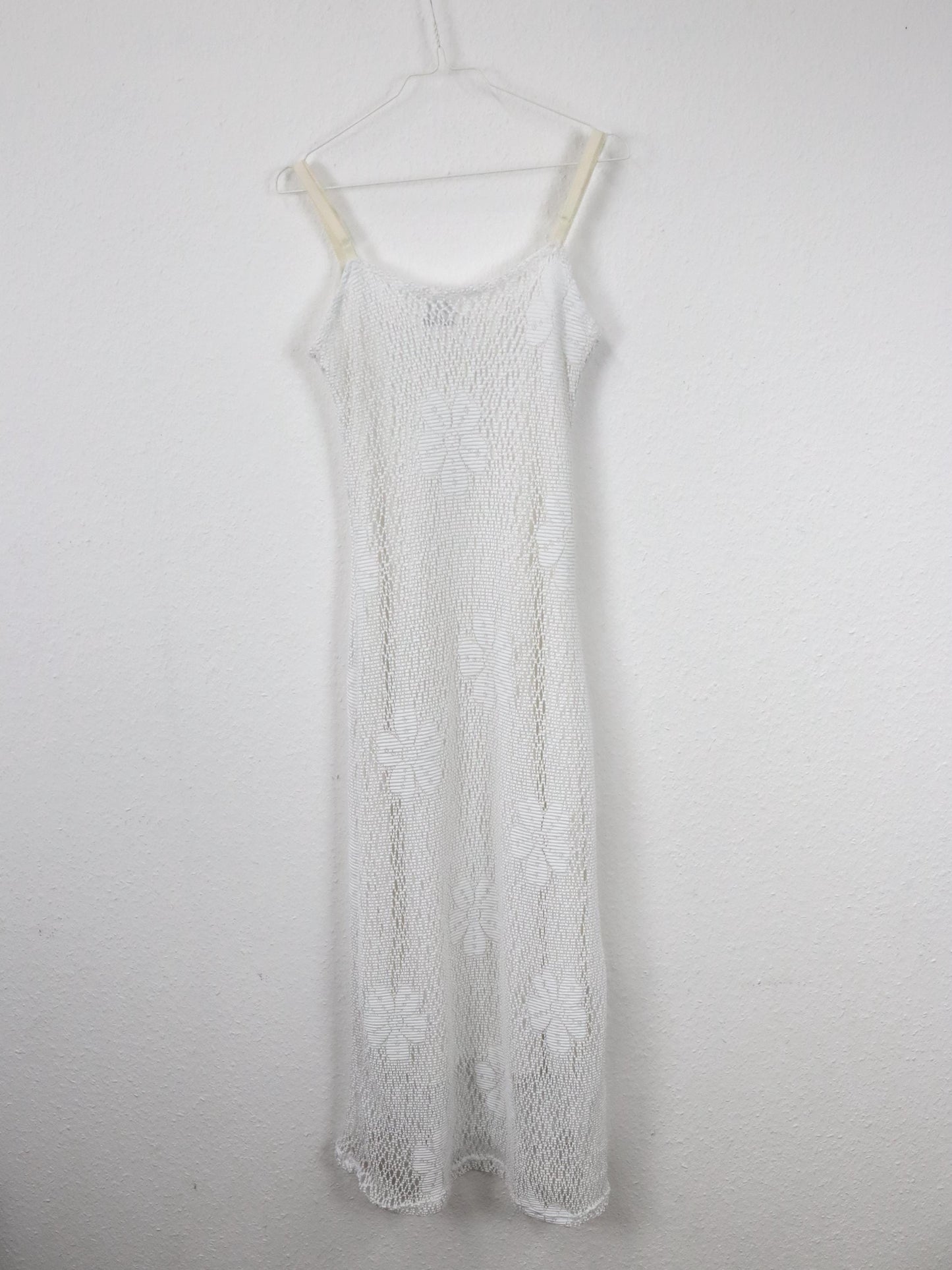 Vintage 80s 90s LUCY PARIS maxi dress white knit pattern flowers viscose 38 M