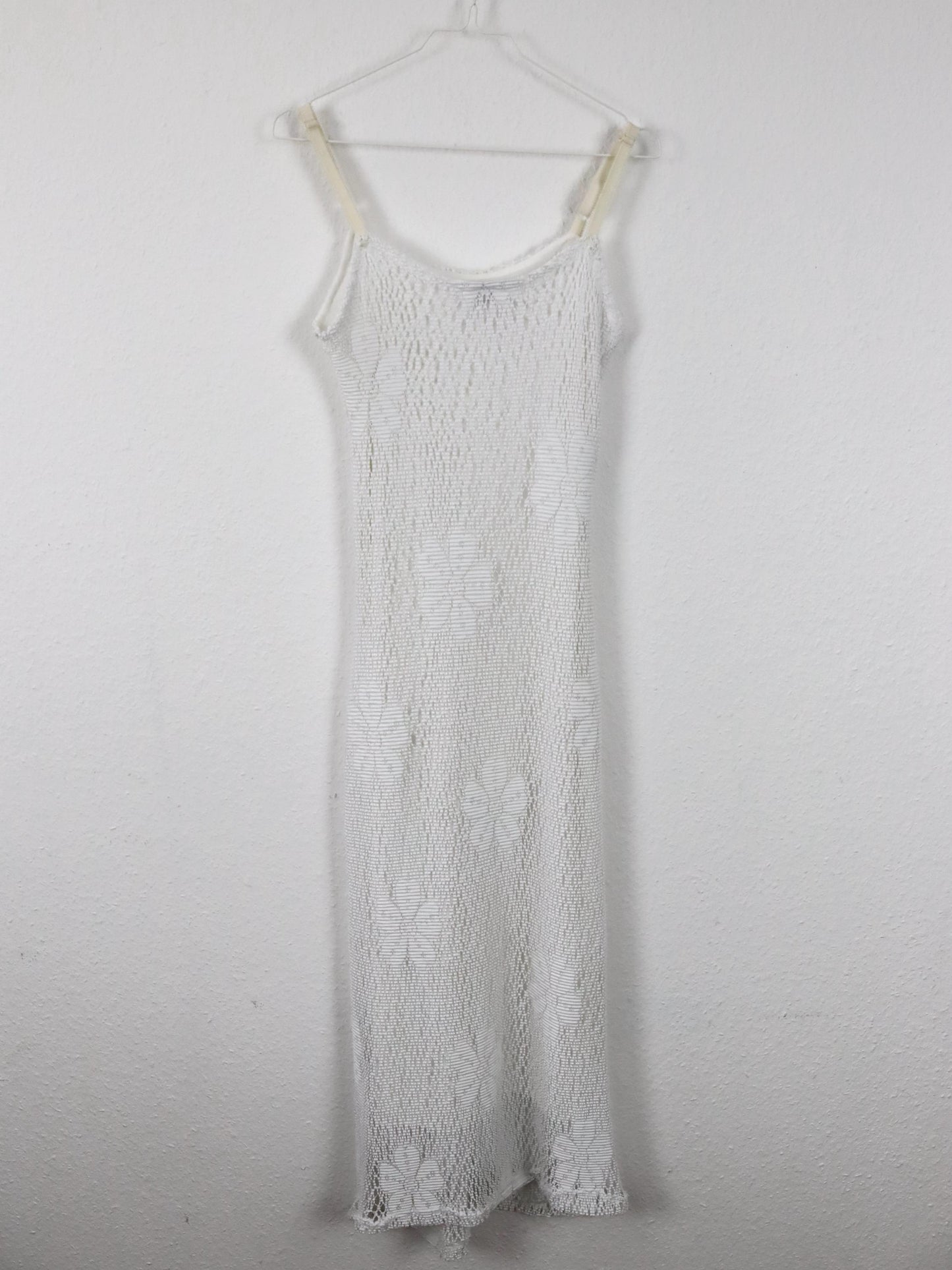Vintage 80s 90s LUCY PARIS maxi dress white knit pattern flowers viscose 38 M
