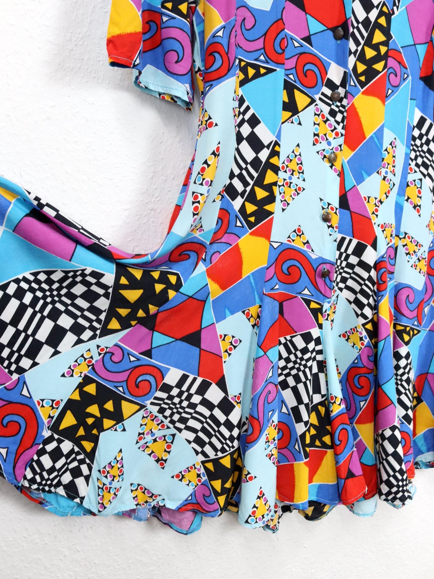 Vintage 80s 90s jumpsuit one-piece short sleeve crazy pattern colorful 40