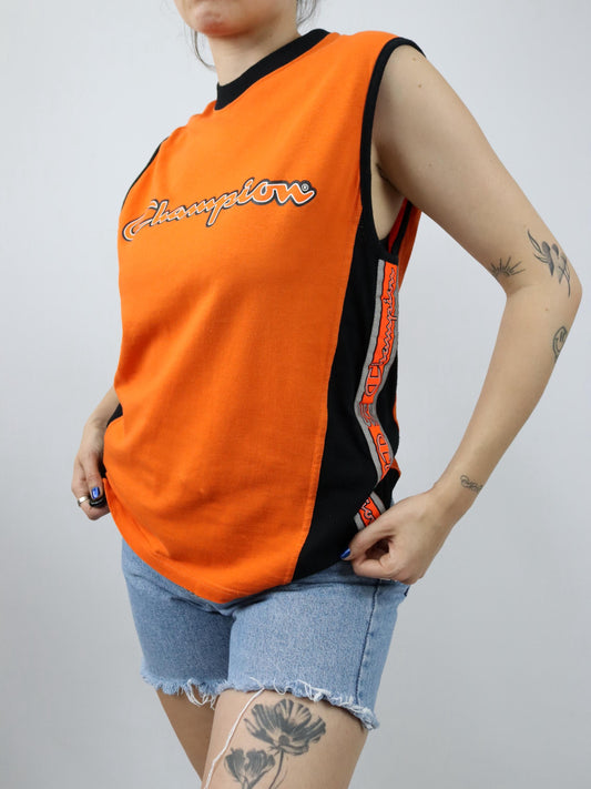 Vintage 80er 90er CHAMPION Tanktop Achselshirt orange schwarz S