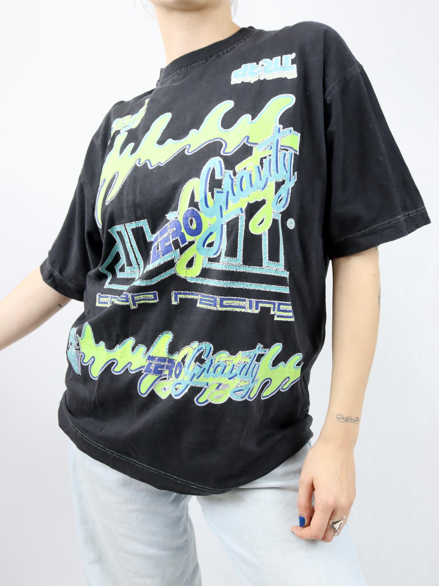 Vintage 80s 90s LORIAN T-Shirt short sleeve black print Made in Egypt XL