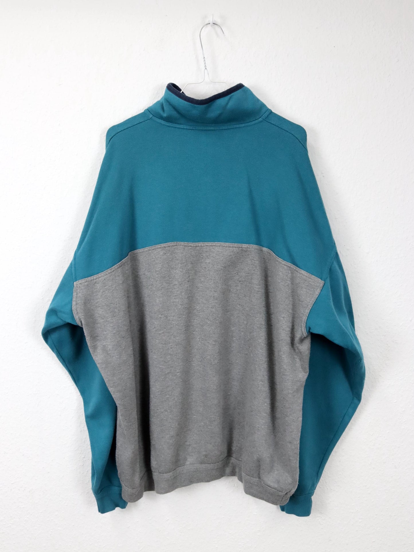 Vintage 80er 90er ROBY Sweatshirt Pullover Print Stehkragen blau grau XXL